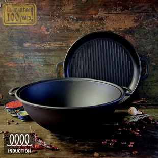 Казан &Oslash;40см, 12л., чугунный узбецкий WOK Maysternya с крышкой-сковородой гриль