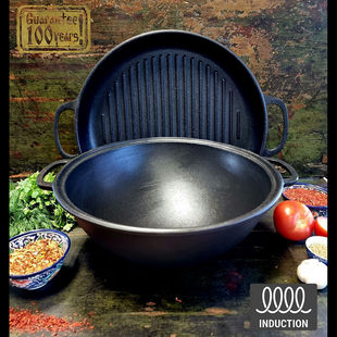 Казан &Oslash;40см, 15л., чугунный узбецкий WOK Maysternya с крышкой-сковородой гриль